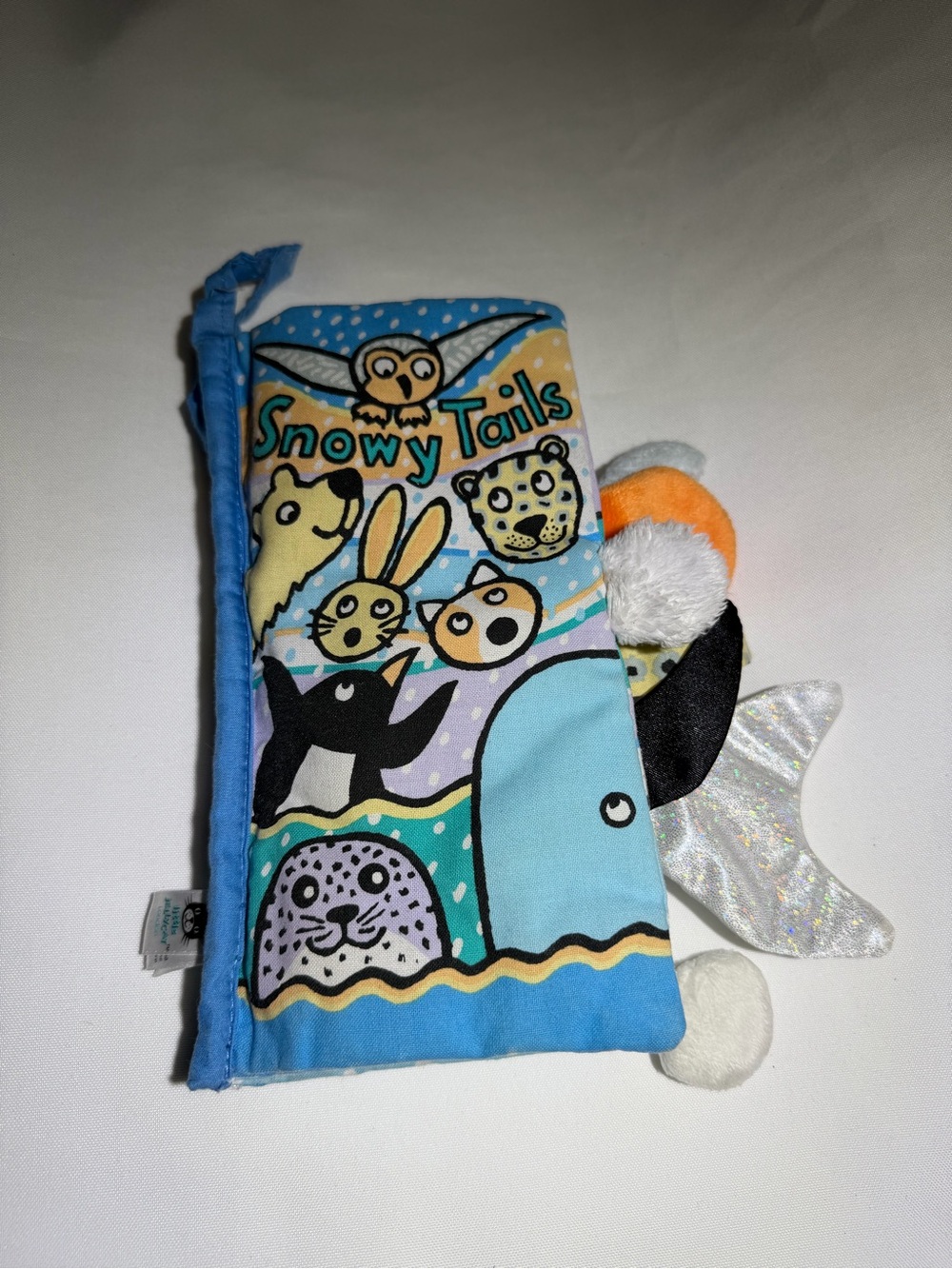 Jellycat Snowy Tails Soft Sensory Book - Blue, White, Orange, Black